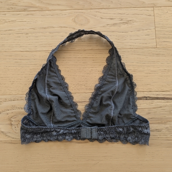 Free People Galloon Lace Halter Bralette Gray Plunge Stretchy Soft Wireless - Picture 5 of 9